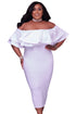 Sexy White Layered Ruffle Off Shoulder Curvaceous Dress